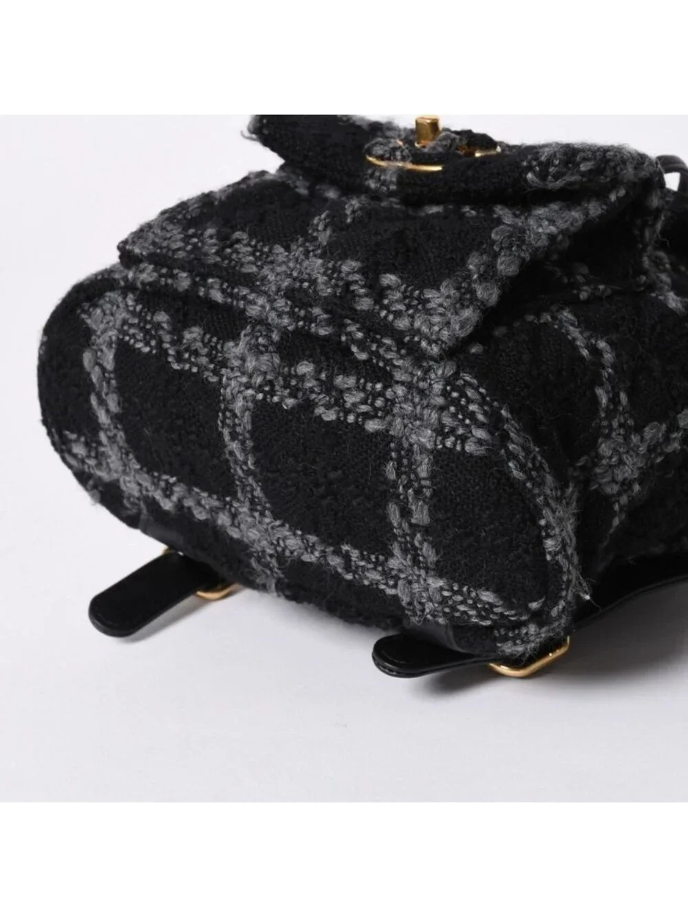 Chanel Tweed Dumas Backpack Base CC Logo Black Gray